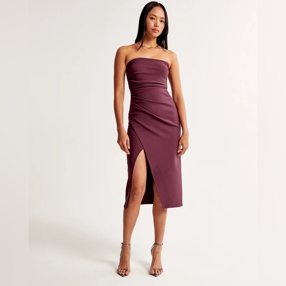 Abercrombie Strapless Crepe Midi Dress Plum